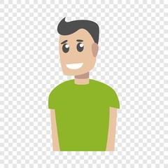 Green clothes smiling man icon. Cartoon of green clothes smiling man vector icon for web design  