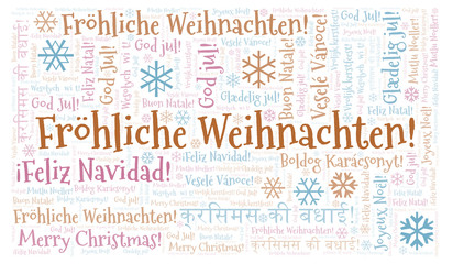 Fr&ouml;hliche Weihnachten word cloud - Merry Christmas on German language and other different languages.