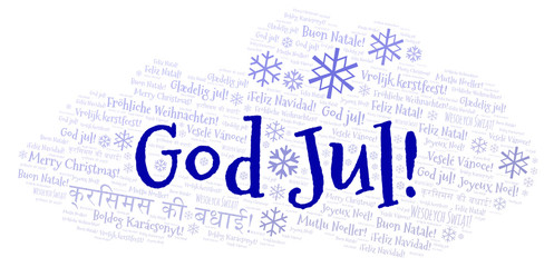 Fototapeta premium God Jul word cloud - Merry Christmas on Swedish language and other different languages.