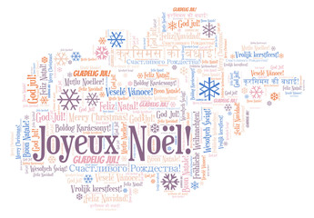 Fototapeta na wymiar Joyeux Noël word cloud - Merry Christmas on French language and other different languages.