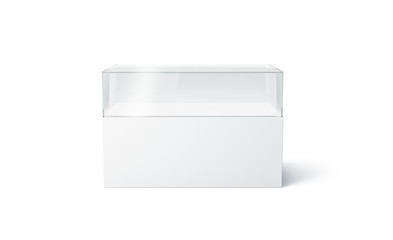 Blank white glass expo showcase mock up, isolated