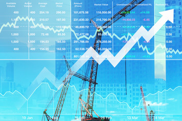 Stock index financial show successful investment on construction and real estate business with...