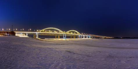 Panorama of the bridge across the Volga, Russia
