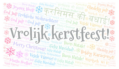 Vrolijk kerstfeest word cloud - Merry Christmas on Holland or Dutch language and other different languages.