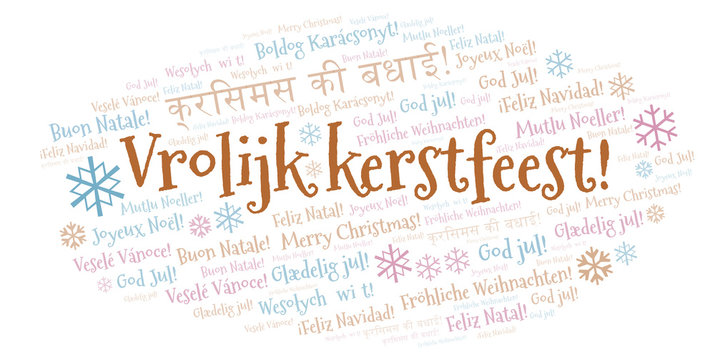 Vrolijk kerstfeest word cloud - Merry Christmas on Holland or Dutch language and other different languages.