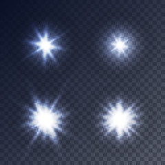 Sparkling stars, flickering and flashing lights. Collection of different light effects in vector - obrazy, fototapety, plakaty