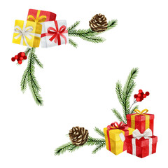 Watercolor Christmas framework wreath with fir branches and place for text. Perfect for Christmas invitations, greeting cards, blogs, posters and holiday clip art isolated on white background.