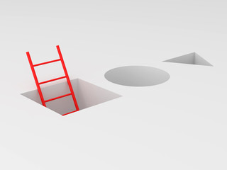 geometric shape hole with red stairs