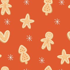 Materiał do szycia Winter seamless patterns with gingerbread cookies. Holiday vector background for wallpapers, fabrics, wrapping paper.