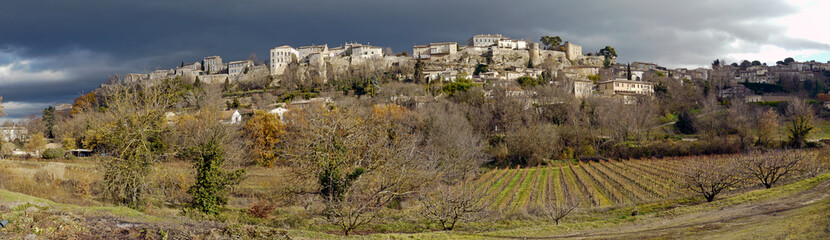 Fototapeta na wymiar Menerbes, Provence / France - December 2010: Panoramic view of the skyline of the town