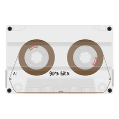 Fototapeta premium Cassette with retro label as vintage object for 90s revival mix tape design
