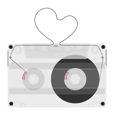 Cassette with retro label and heart love symbol, sign vintage revival mix tape design, party poster or cover.