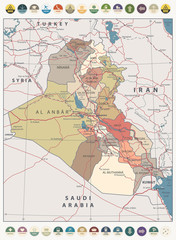 Iraq Map Vintage Color Map and round flat icons