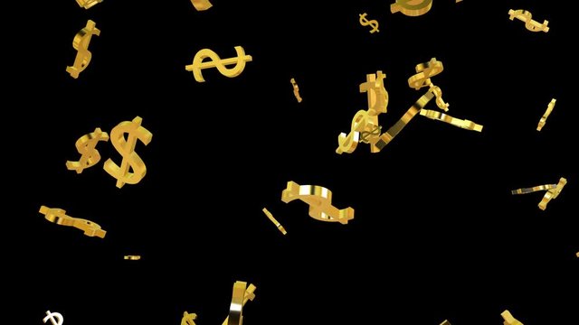 Dollar sign Drop. 4k video. Dollar sign falling on black.