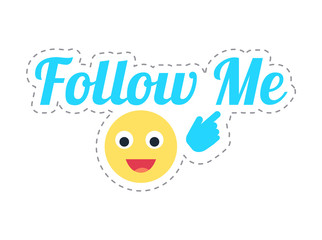 Follow Me Emoji and Text Thumb Sticker Vector