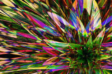 Hallucinogen fluorescent background from plants of surreal colors . Abstract illusion on drink and...