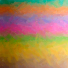 Illustration of brown, green, magenta, blue and orange dry brush oil paint square background.