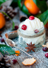 New Year's dessert: ice cream with spices and cranberries