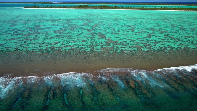 Aerial of Tupai Heart Island coral reef atoll in the South Pacific Ocean