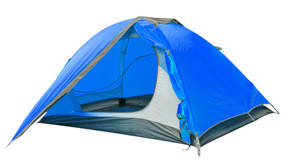 Blue open tourist tent