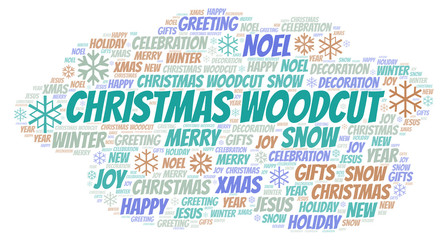 Christmas Woodcut word cloud.