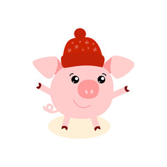 Vector illustration of pig. Zodiac symbol of Chinese New Year 2019. Useful for calendar, diary, banner, greeting card. Vector isolated illustration for chinese new year.