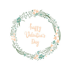 Floral wreath. Valentine`s Day Callygraphic Wreath - hand drawn Vector illustration.