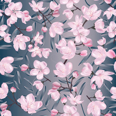 Vector botanical seamless pattern with Blossoming sakura.