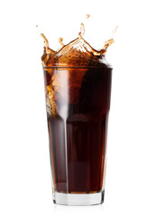 Splash in faceted glass of cola
