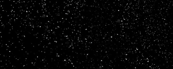 Panoramic snowfall isolated on black background with copy space