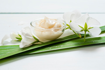 Cosmetic cream white flower