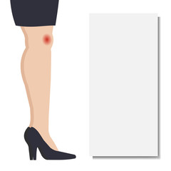 Woman with knee pain. Place for text. Vector illustration.
