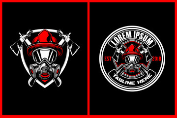 fire fighting gas mask with axe vector logo template collection