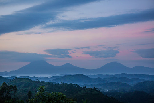 Virunga Mountains with its volcanoes, Uganda