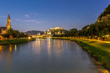 River night view from Salzburg, Austria