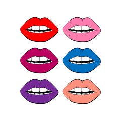 Obraz premium set of multicolored vector lip symbol isolated on white background. linear icon illustration. Woman's lips drawing