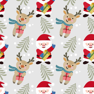 Santa And Deer Seamless Pattern