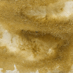 Yellow watercolor and ink paper textures on white background. Chaotic stylish abstract organic design.
