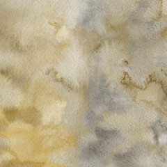 Yellow watercolor and ink paper textures on white background. Chaotic stylish abstract organic design.