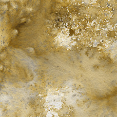 Yellow watercolor and ink paper textures on white background. Chaotic stylish abstract organic design.