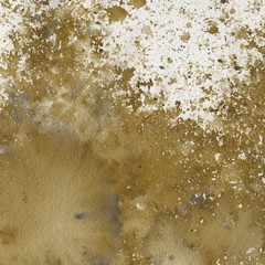 Yellow watercolor and ink paper textures on white background. Chaotic stylish abstract organic design.