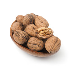 Organic French walnuts in a wooden bowl