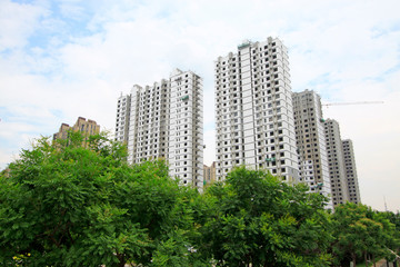 Obraz premium Unfinished construction sites and greening