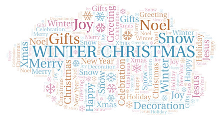 Winter Christmas word cloud.