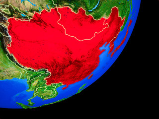 East Asia on planet Earth with country borders and highly detailed planet surface.