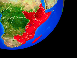 East Africa on planet Earth with country borders and highly detailed planet surface.