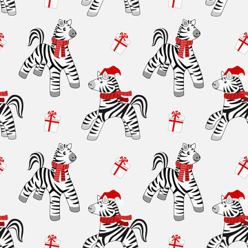 Christmas zebra seamless pattern