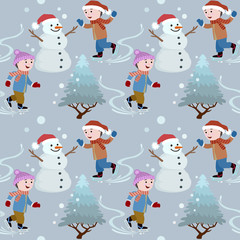 boys play skate with snowman pattern