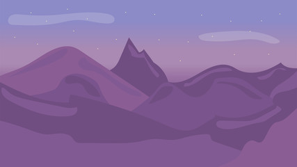 Landscape with mountains and stars. Scenery vector illustration.