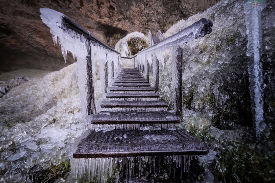 Frozen stairs, Seljalandsfoss, Iceland